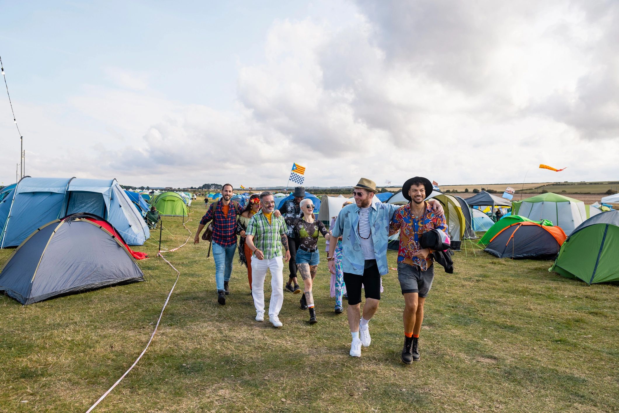Festival attendees walking together at a community event